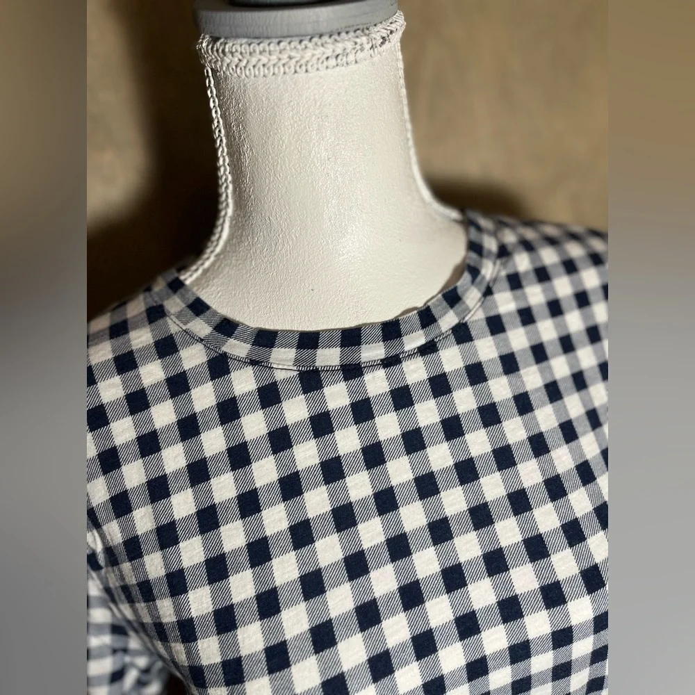J. Crew Navy White Gingham Short Sleeve T-shirt M